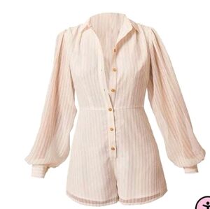 PRETTY LITTLE THING NWT Stone stripe balloon sleeve romper Size 4